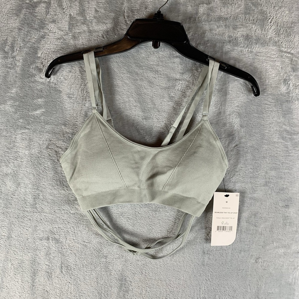 Cotton On Body Women's Sports Bra Seamless Tiny‎ Tie Up Crop Aqua Mist M